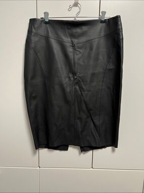 Express Black Faux Leather Pencil Skirt with Panel Seams